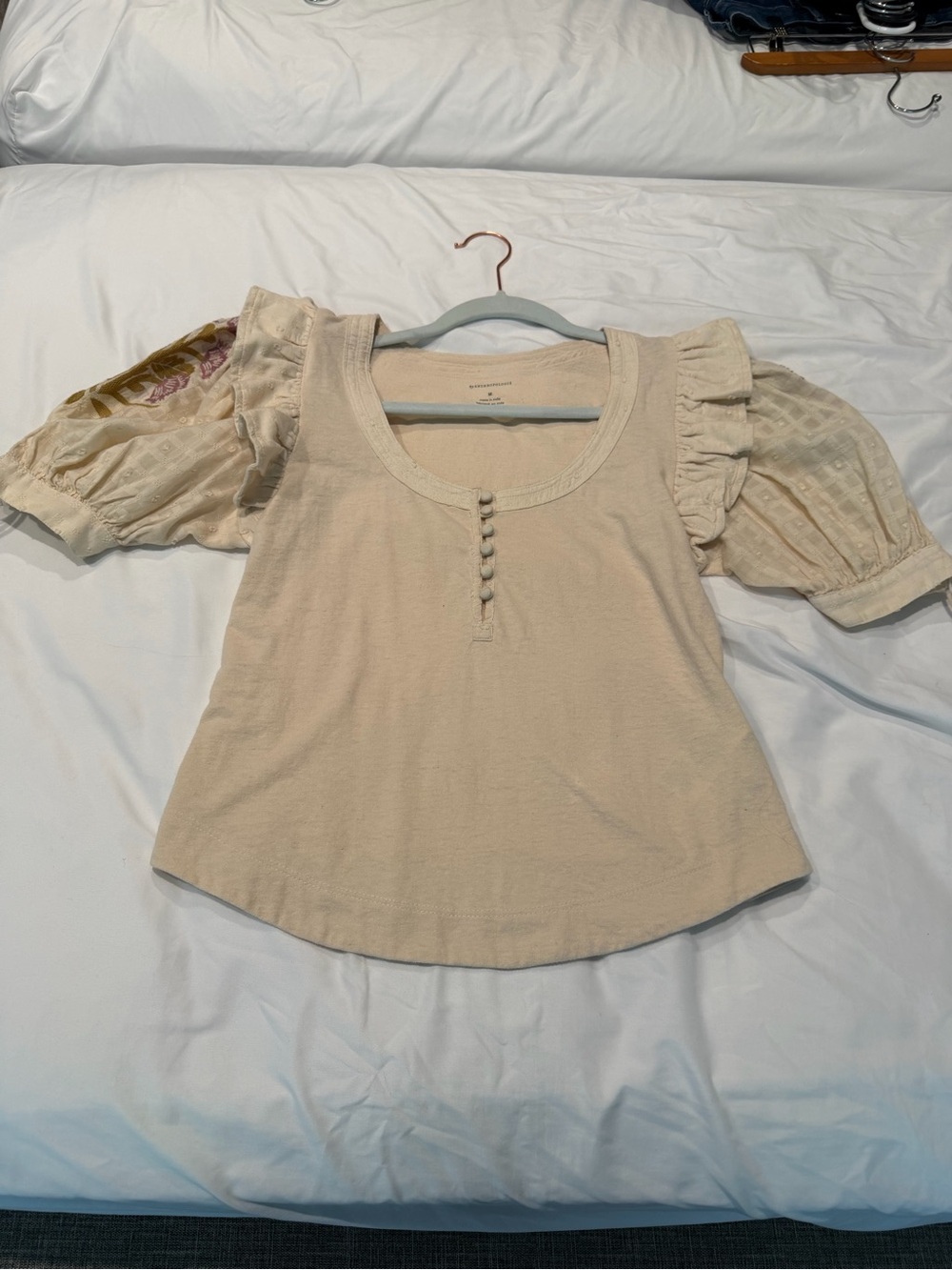 Anthropologie Cream Lightweight Henley Tee
